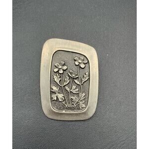 Vintage R. Tennesmed Sweden Pewter Flower Leaves Floral Brooch Signed